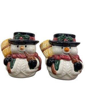 Pair Ceramic Snowman Salt Pepper Shakers Winter Holiday Decor Kitchenware